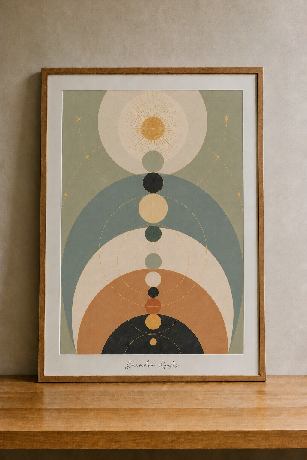 Abstract celestial art on wooden table
