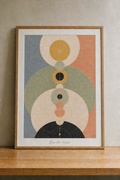 Abstract geometric art on warm wood
