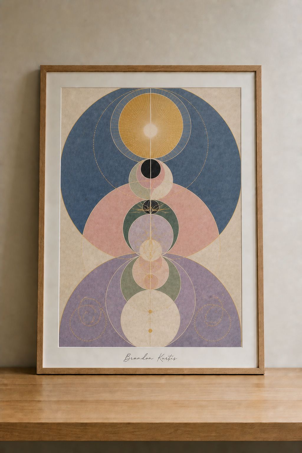Abstract geometric art on wooden table