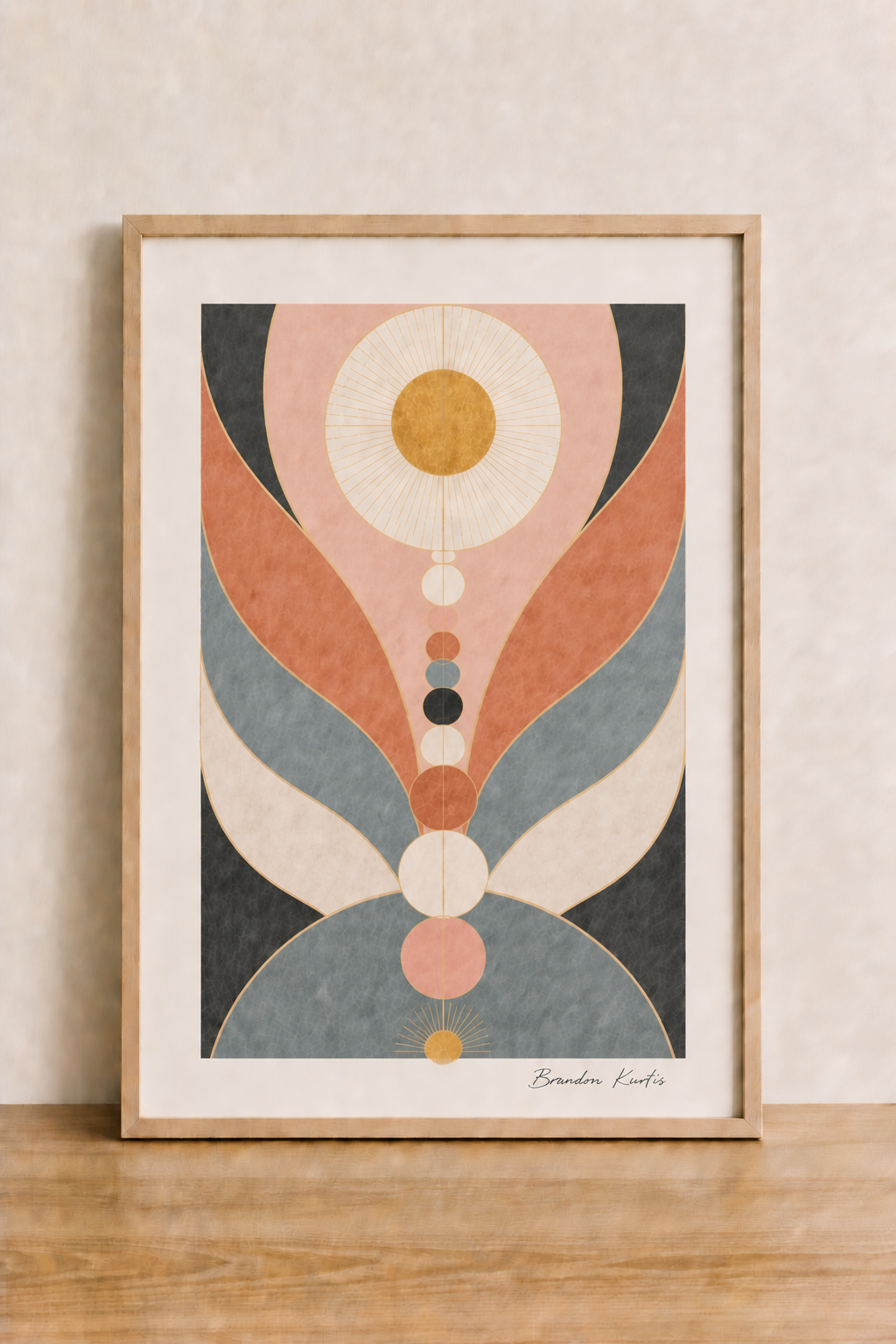 Abstract geometric art on wooden table (3)