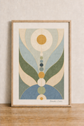 Abstract geometric art on wood surface