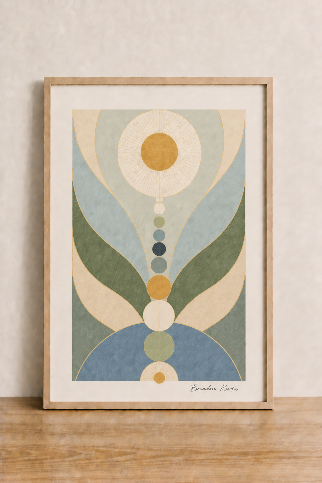 Abstract geometric art on wood surface