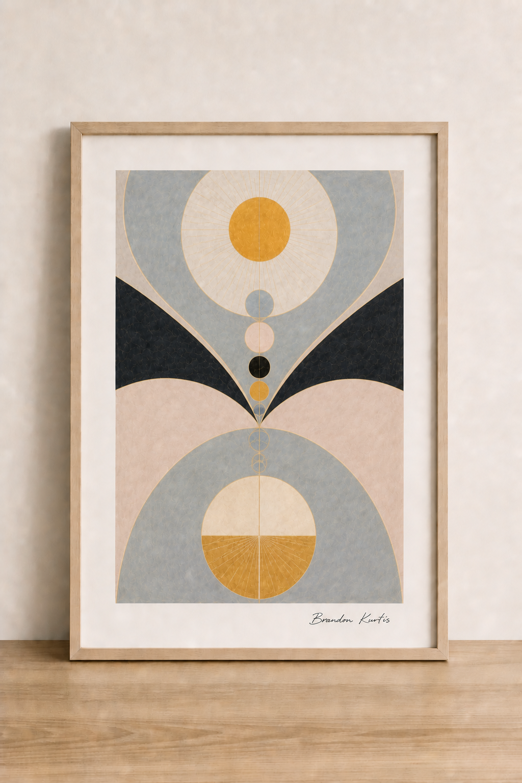 Abstract geometric art on wood table (2)