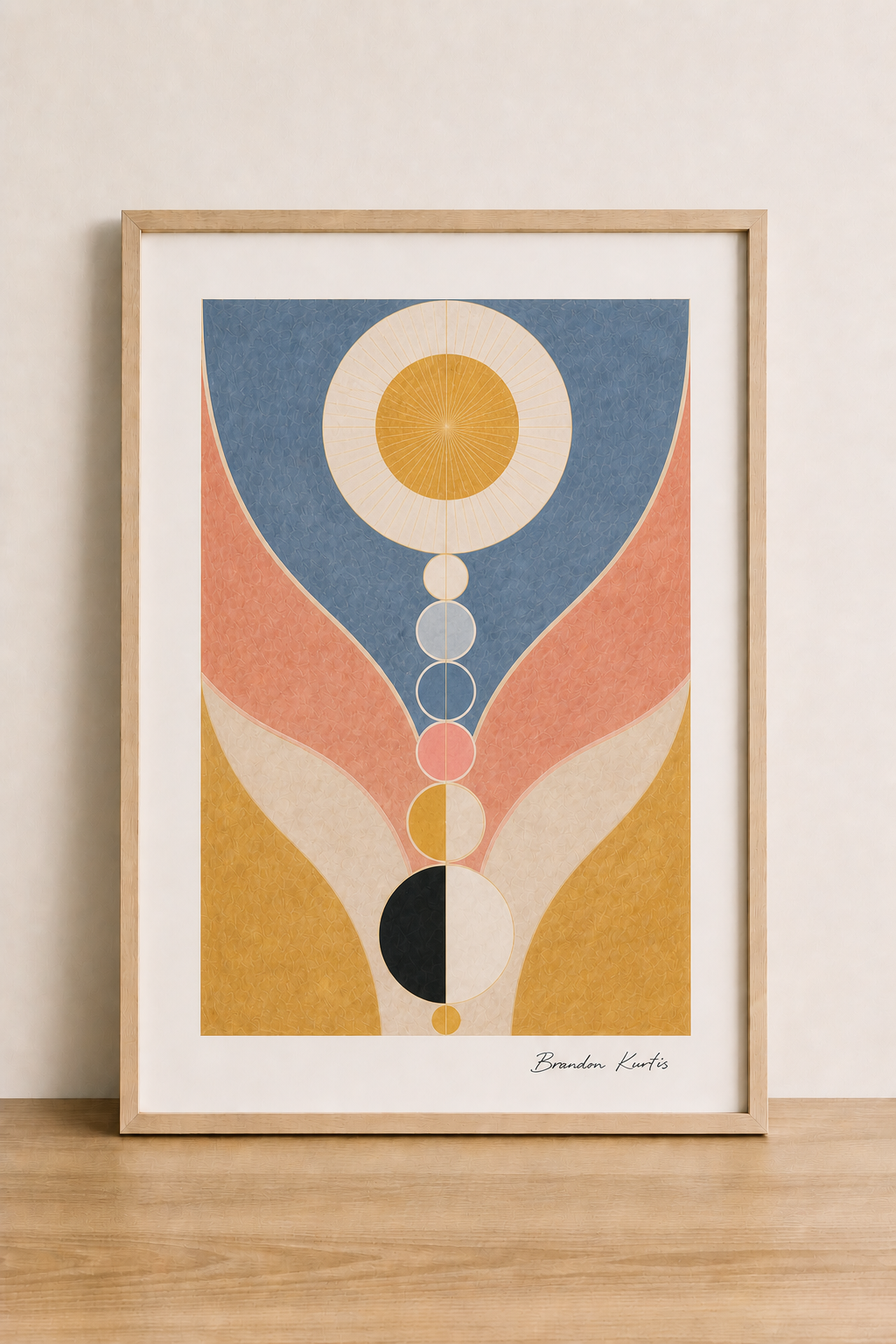 Abstract geometric art on wood tabletop (2)
