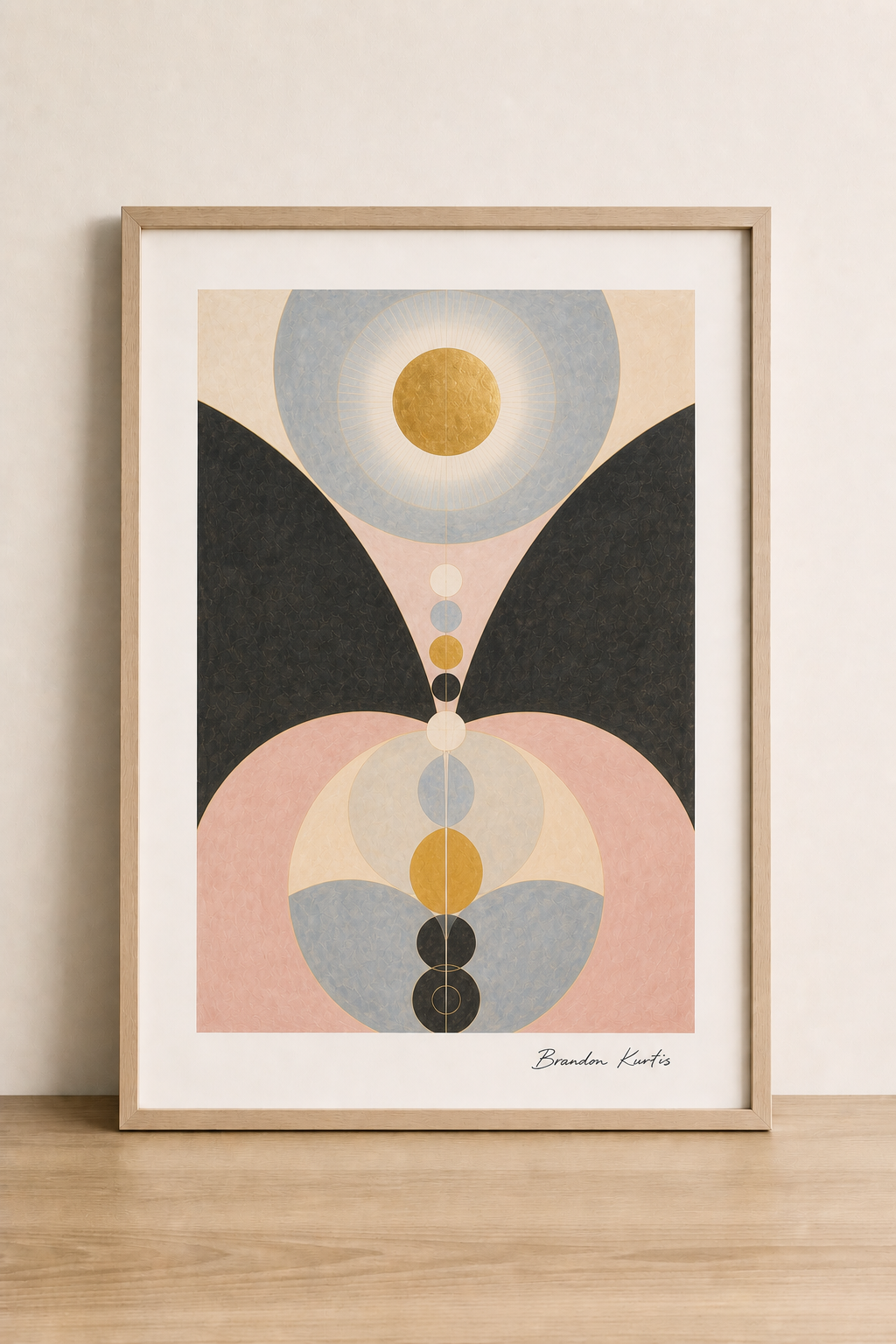 Geometric abstract art with gold accents