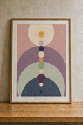 Geometric celestial print on wood shelf