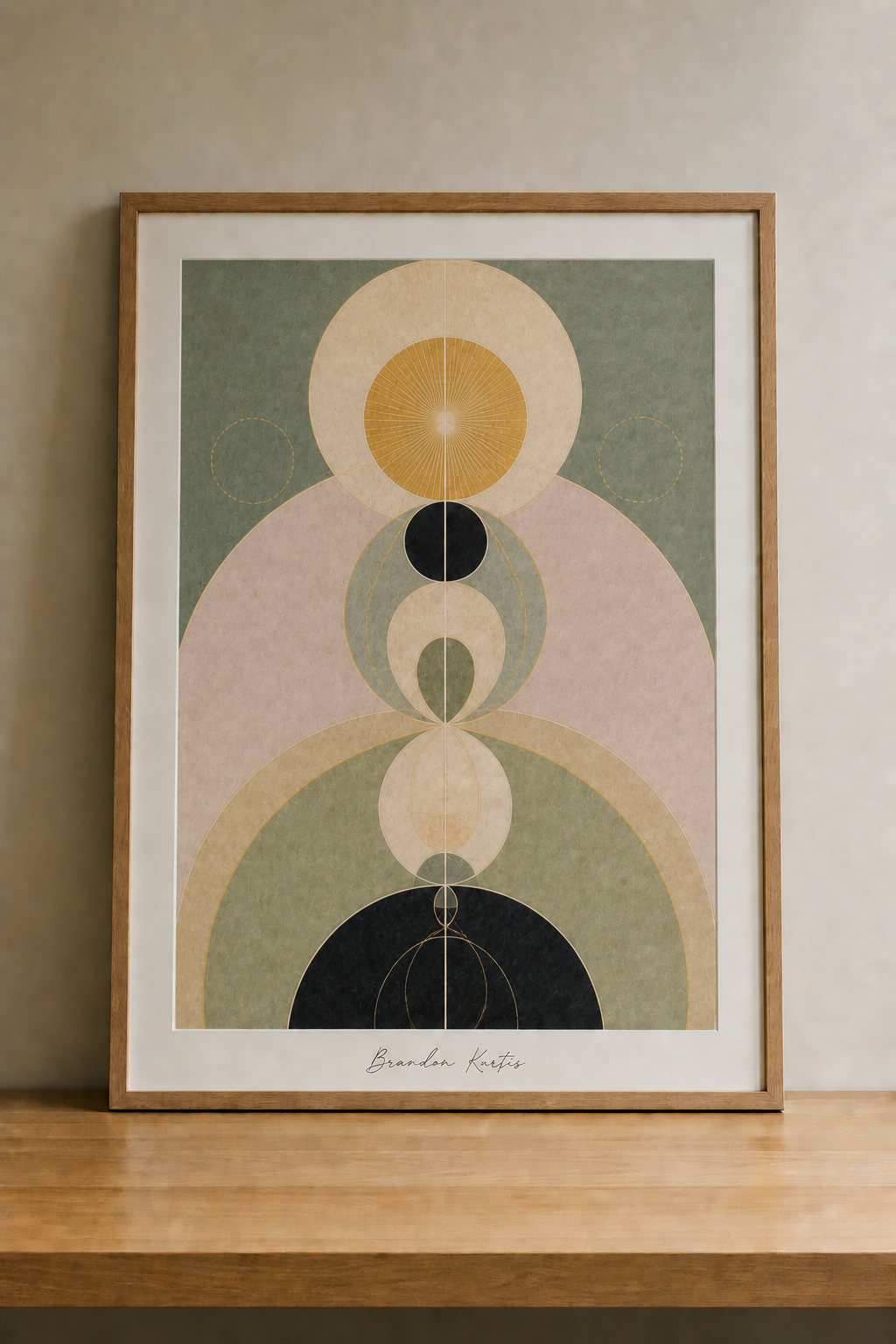 Geometric mandala over warm wood