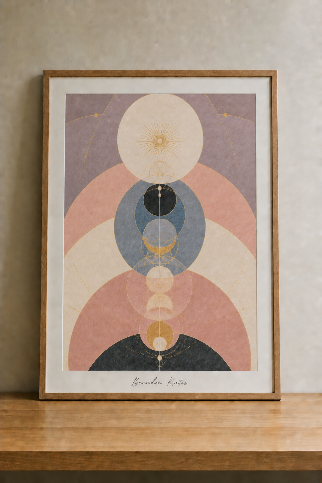 Geometric serenity with golden accents
