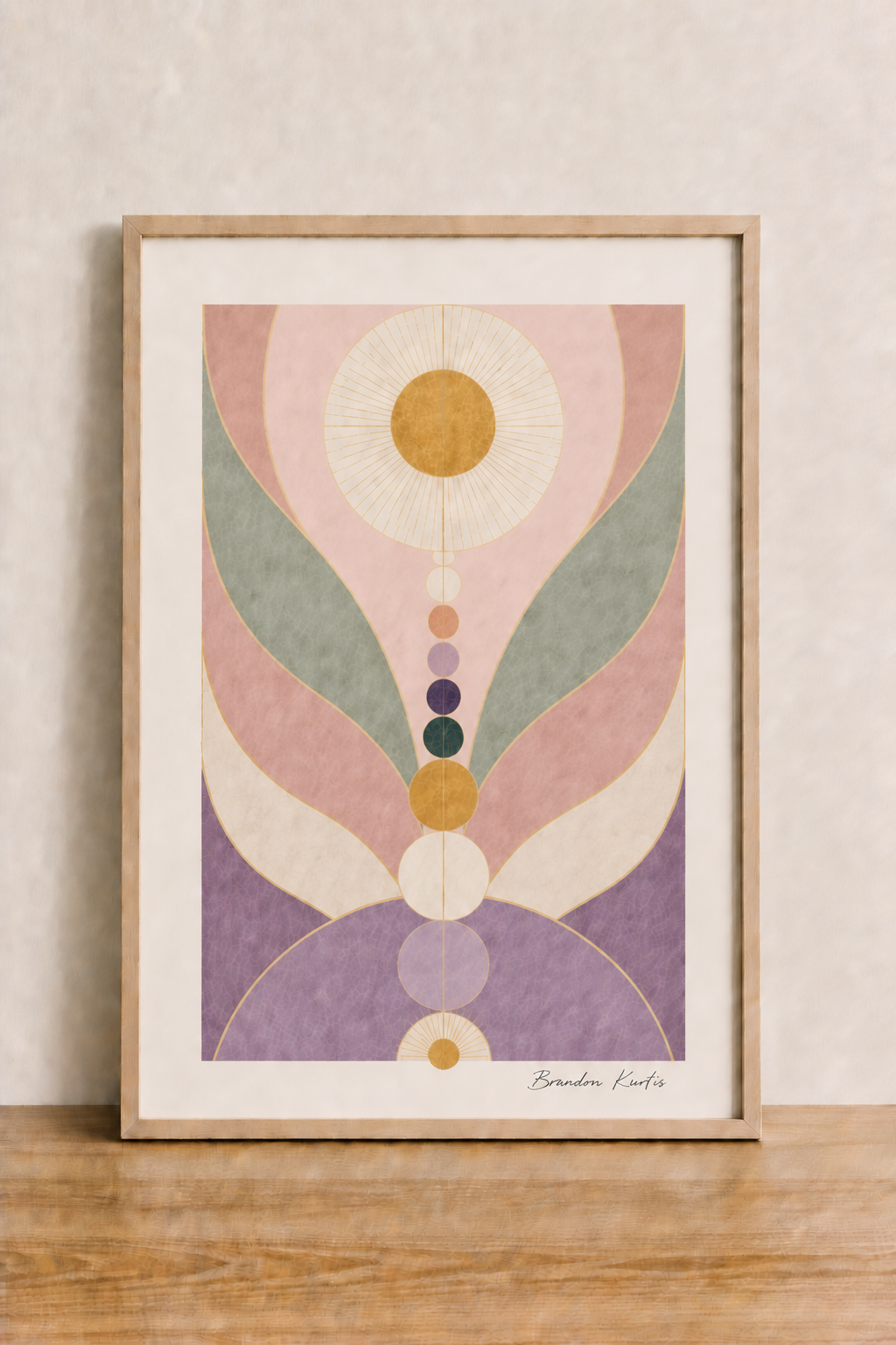 Geometric sunburst art on wood