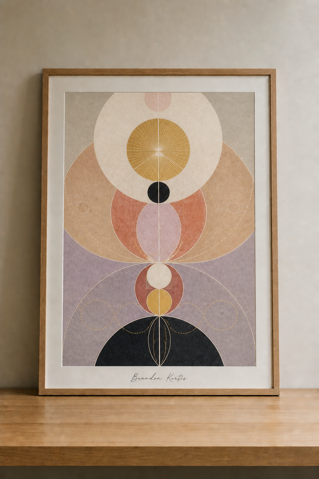 Minimalist geometric abstract on wood surface