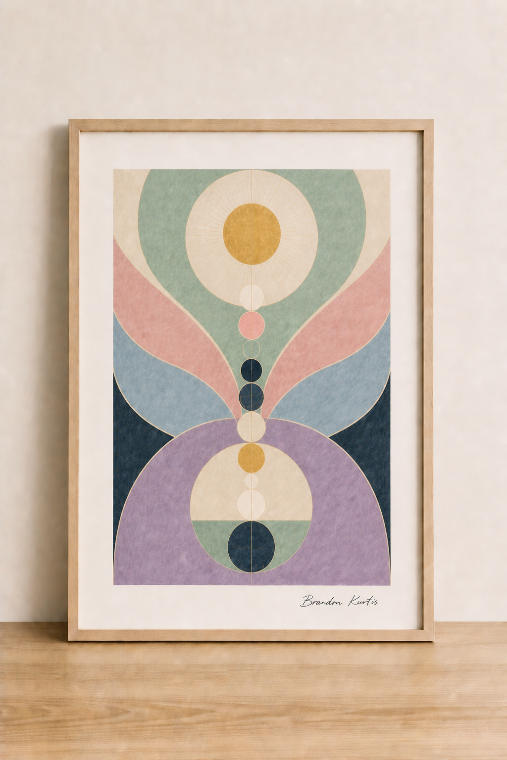 Minimalist geometric art on wood table