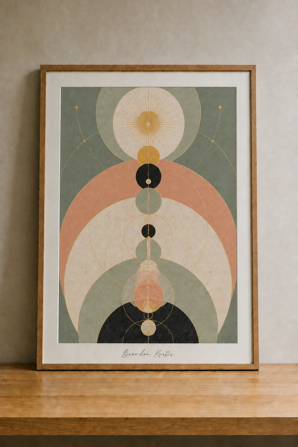 Modern geometric art with celestial motifs