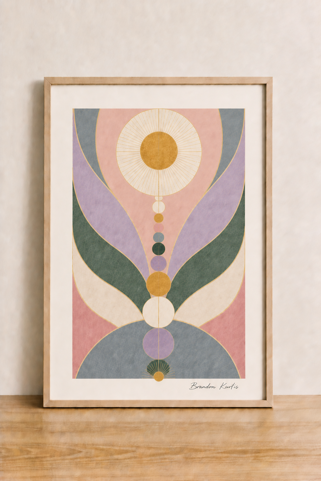 Serene geometric art on wood tabletop